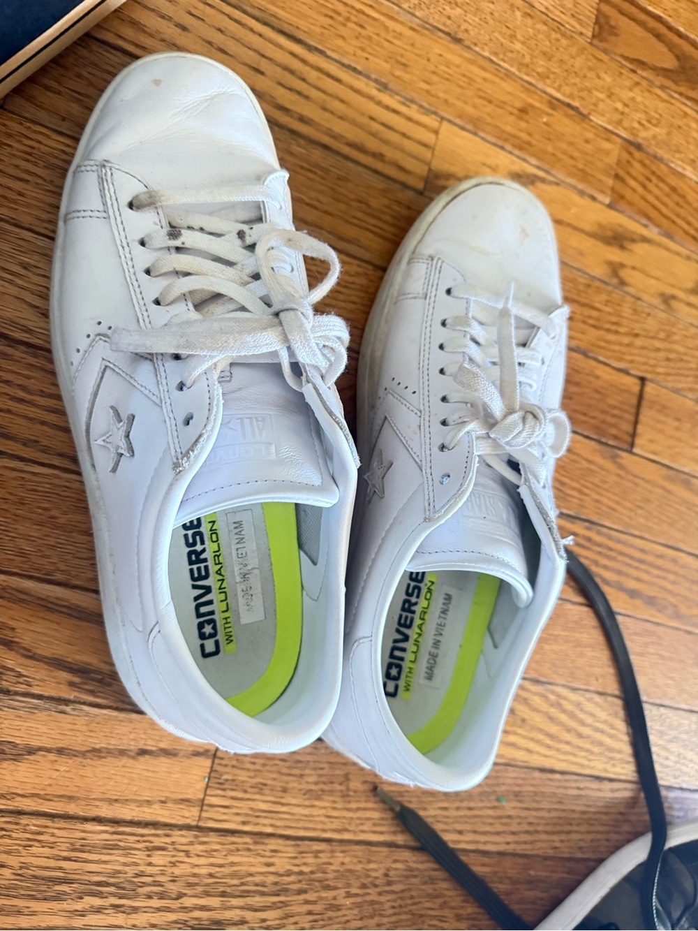 Converse White Leather Low-Top Sneakers with Lime Insole
